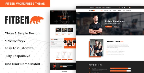 Fitben - Gym Fitness WordPress Theme WordPress theme homepage layout for a body building health and beauty website
