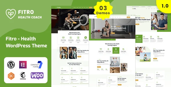 Fitro - Health Coach WordPress Theme WordPress theme homepage layout for a fitness instructor health and beauty website