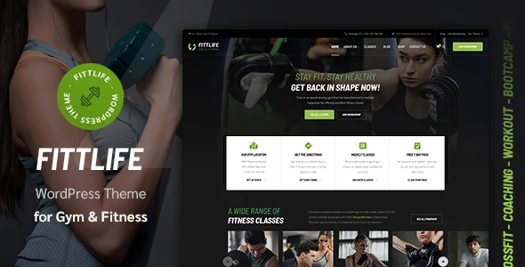 Fittlife - Gym & Fitness WordPress Theme WordPress theme homepage layout for a athlete health and beauty website