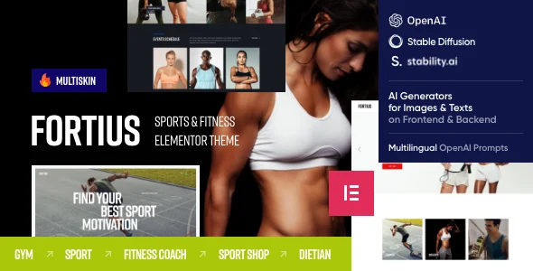 Fortius - Sports & Fitness Elementor WordPress Theme WordPress theme homepage layout for a athletic health and beauty website
