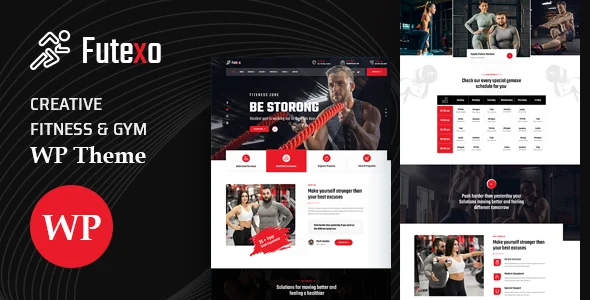 Futexo - Fitness & Gym WordPress Theme + RTL WordPress theme homepage layout for a body building health and beauty website