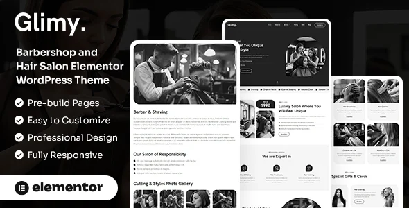 Glimy - Barber WordPress Theme WordPress theme homepage layout for a barber health and beauty website
