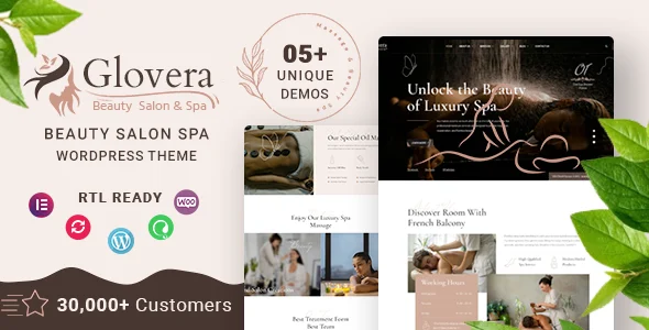 Glovera - Beauty Salon Spa WordPress Theme WordPress theme homepage layout for a asian massage health and beauty website