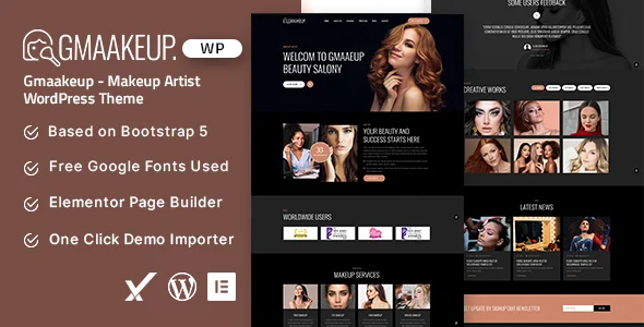 Gmaakeup - Makeup Artist WordPress Theme WordPress theme homepage layout for a artist model health and beauty website