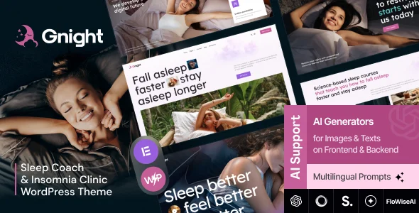 GNight - Sleep Coach & Insomnia Clinic WordPress Theme WordPress theme homepage layout for a awake health and beauty website