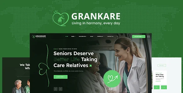 Grankare - Senior Care WordPress Theme WordPress theme homepage layout for a assisted living wordpress theme health and beauty website