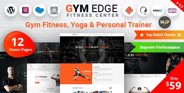 Gym Edge - Fitness WordPress Theme WordPress theme homepage layout for a body building health and beauty website