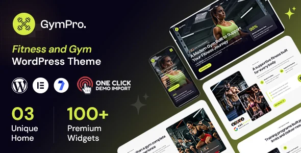 Gympro - Fitness and Gym WordPress Theme WordPress theme homepage layout for a athletic health and beauty website