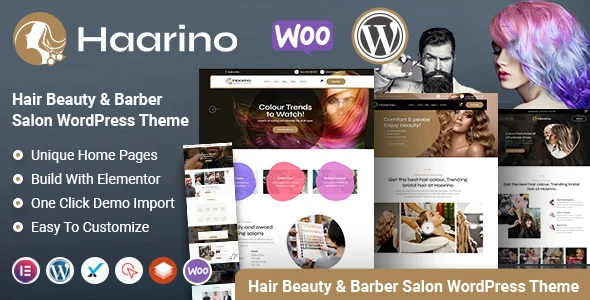 Haarino - Hair Beauty & Makeup Salon WordPress Theme WordPress theme homepage layout for a barber health and beauty website