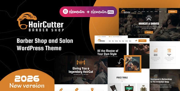 HairCutter - Barber Shop and Hair Salon WordPress theme with AI Appointment Booking System WordPress theme homepage layout for a barber health and beauty website
