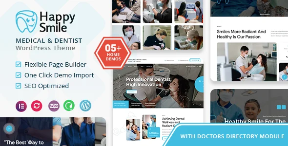 Happysmile - Medical and Dentist WordPress Theme WordPress theme homepage layout for a business health and beauty website