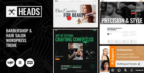 Heads - Barbershop & Hair Salon WordPress Theme WordPress theme homepage layout for a barber health and beauty website