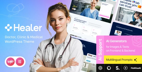 Healer - Doctor, Clinic & Medical WordPress Theme WordPress theme homepage layout for a clinic health and beauty website