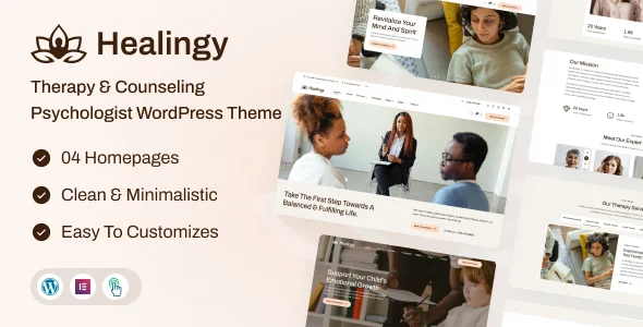 Healingy - Therapy & Counseling Psychologist WordPress Theme WordPress theme homepage layout for a clinic health and beauty website