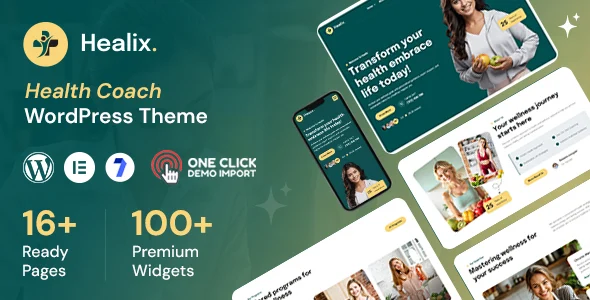 Healix - Health Coach WordPress Theme WordPress theme homepage layout for a diet health and beauty website