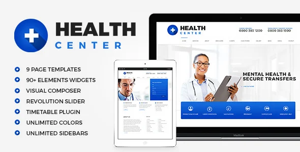 Health Center - Medical WordPress theme WordPress theme homepage layout for a appointment health and beauty website