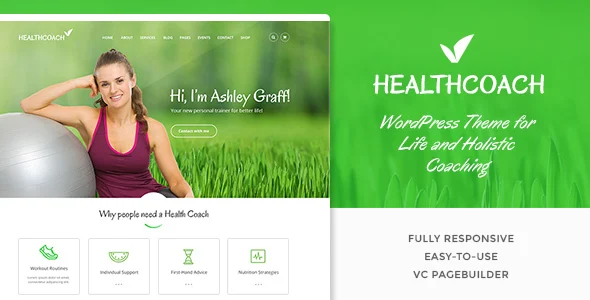 Health Coach - Personal Trainer WordPress theme WordPress theme homepage layout for a fitness instructor health and beauty website