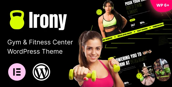 Irony - Gym & Fitness Center WordPress Theme WordPress theme homepage layout for a bodybuilding health and beauty website