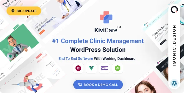 KiviCare - Medical & Health WordPress Theme for Clinics WordPress theme homepage layout for a appointment booking health and beauty website