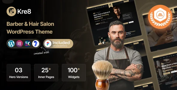 Kre8 | Barber & Hair Salon WordPress Theme WordPress theme homepage layout for a barber booking health and beauty website