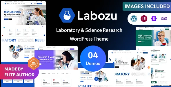 Labozu – Laboratory & Science Research WordPress Theme WordPress theme homepage layout for a bio research health and beauty website