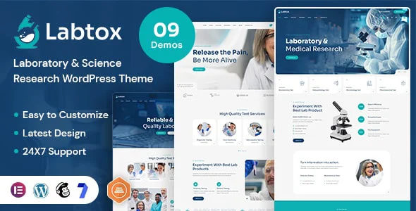 Labtox - Laboratory & Science Research WordPress Theme WordPress theme homepage layout for a bio research health and beauty website
