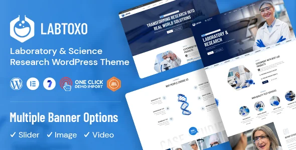 Labtoxo – Laboratory & Science Research WordPress Theme WordPress theme homepage layout for a bio research health and beauty website