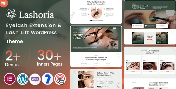 Lashoria - Eyelash Extension & Lash Lift WordPress Theme WordPress theme homepage layout for a beauty salon health and beauty website