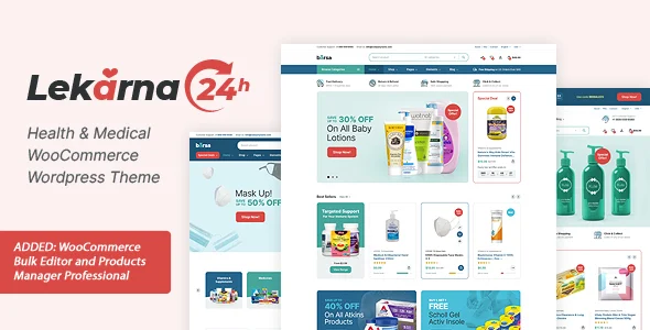Lekarna24 - Health & Medical WooCommerce Theme WordPress theme homepage layout for a coronavirus health and beauty website