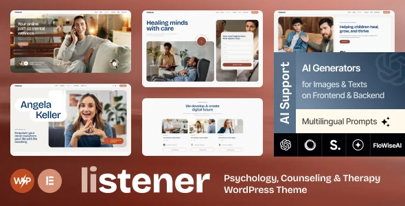 Listener - Psychology, Counseling & Therapy WordPress Theme WordPress theme homepage layout for a advisor health and beauty website