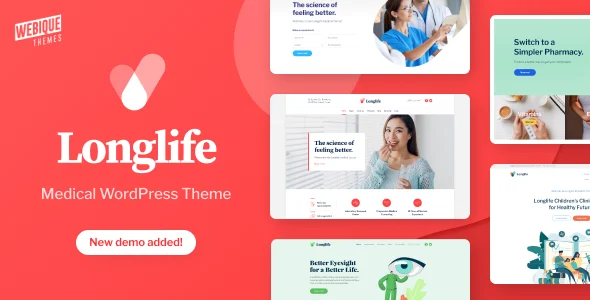 LongLife - Medical WordPress Theme WordPress theme homepage layout for a cardio health and beauty website
