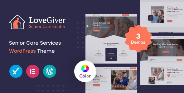Lovegiver - Senior Care WordPress Theme + RTL WordPress theme homepage layout for a activities health and beauty website