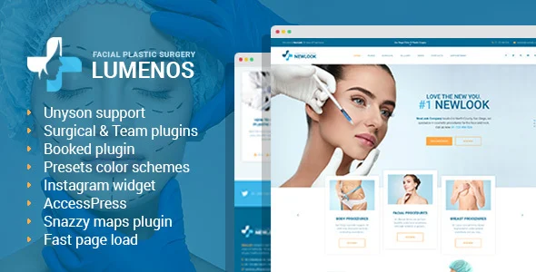 Lumenos - Plastic Surgery Clinic WordPress Theme WordPress theme homepage layout for a clinic health and beauty website