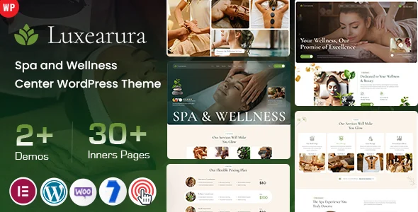Luxearura - Spa and Wellness Center WordPress Theme WordPress theme homepage layout for a beauty spa health and beauty website
