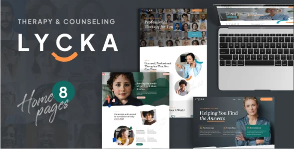Lycka - Psychology Therapy & Counseling WordPress Theme WordPress theme homepage layout for a Behavioral therapy health and beauty website