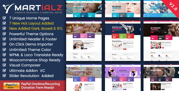 Martialz - Martial Arts Training WordPress Theme WordPress theme homepage layout for a counseling health and beauty website