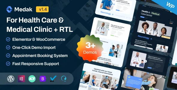 Medak - Doctor Medical & Healthcare Clinic Elementor WordPress Theme WordPress theme homepage layout for a appointment health and beauty website