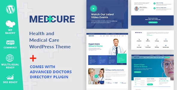 Medcure - Health and Medical Care WordPress Theme WordPress theme homepage layout for a clinic health and beauty website