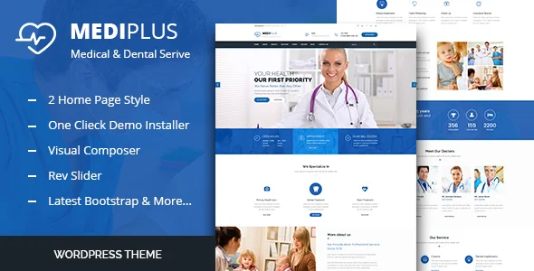 Medi Plus - Health Care WordPress Theme WordPress theme homepage layout for a beauty medical health and beauty website