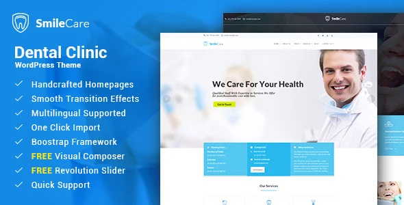 Medical & Dentist WordPress Theme WordPress theme homepage layout for a clinic health and beauty website