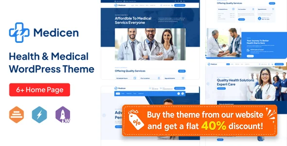 Medicen - Health & Medical WordPress Theme WordPress theme homepage layout for a clinic health and beauty website