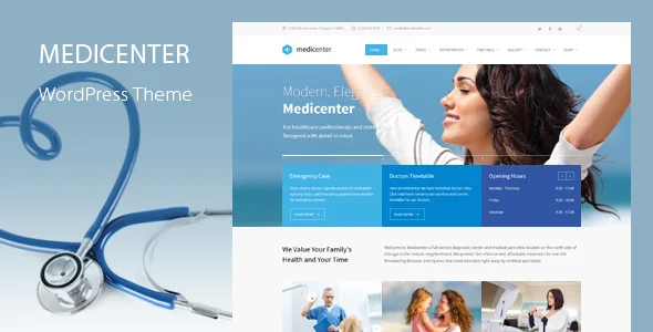 MediCenter - Health Medical Clinic WordPress Theme WordPress theme homepage layout for a clinic health and beauty website