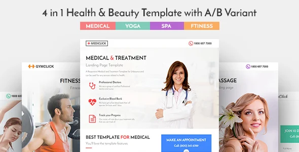 Mediclick - Medical Landing Page WordPress Theme WordPress theme homepage layout for a beauty health and beauty website
