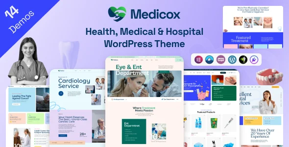 Medicox – Health & Medical WordPress Theme WordPress theme homepage layout for a appointment booking health and beauty website