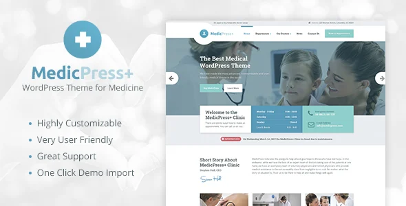 MedicPress — Medical WordPress Theme for Clinics and Private Doctors WordPress theme homepage layout for a ambulance health and beauty website