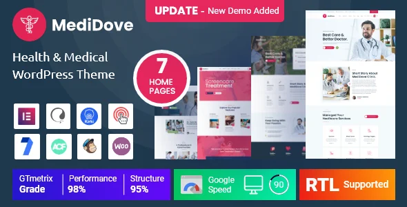 MediDove - Health & Medical WordPress Theme WordPress theme homepage layout for a clinic health and beauty website