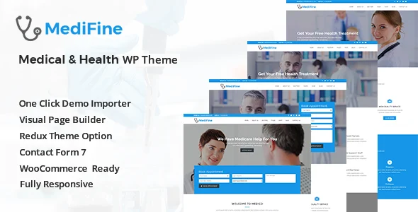 MediFine - Health and Medical WordPress Theme WordPress theme homepage layout for a clinic health and beauty website