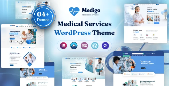 Medigo - Medical WordPress Theme WordPress theme homepage layout for a appointment booking health and beauty website