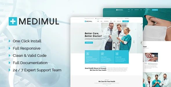 Medimul - Multi-Purpose Medical Health WordPress Theme WordPress theme homepage layout for a clinic health and beauty website