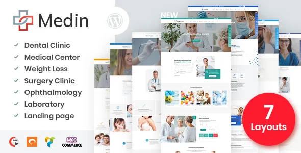 Medin - Medical Center WordPress Theme WordPress theme homepage layout for a clinic health and beauty website